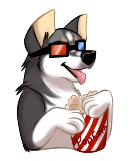 🍿 Popcorn cachorro, pipoca, filme, óculos 3D, desenho animado, animal, lanche telegram sticker