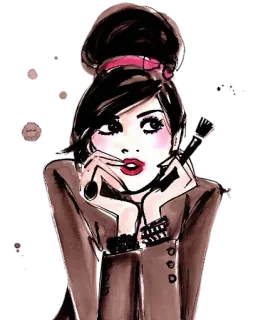 😲 femme, mode, illustration, beauté, maquillage, style, portrait, brune telegram sticker
