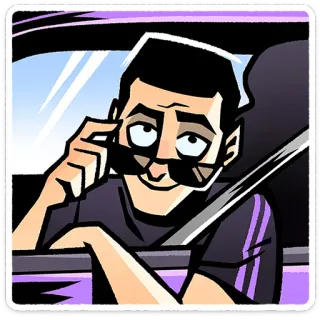 ⭐ desenho animado, homem, dirigindo, óculos de sol, carro telegram sticker