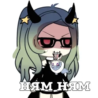 🥰 ням ням Anime, Demonio, Comiendo, Gacha Life, Dibujos animados whatsapp sticker