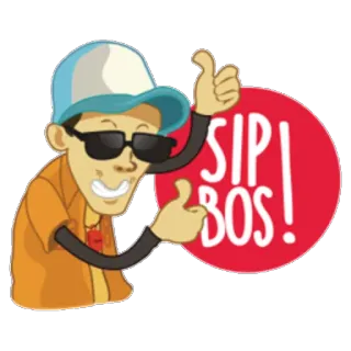 👍 SIP! BOS! cartoon, thumbs up, sunglasses, Indonesian, slang, man telegram sticker