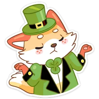 🤷‍♂️ лиса, мультфильм, День Святого Патрика, клевер, зеленый, шляпа whatsapp sticker