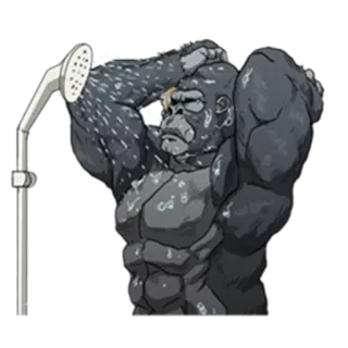 🚿 gorilla, animal, shower, bathing, ape, illustration whatsapp sticker