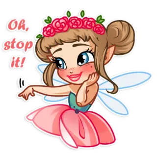 ☺️ Oh, stop it! hada, dibujos animados, lindo, chica, alas, flores whatsapp sticker