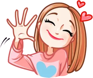 👋 мультфильм, девушка, волна, сердечки, стикер telegram sticker