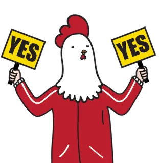 👍 YES YES Hähnchen, Ja, Zustimmung, Cartoon, Vogel, Bestätigung, Positiv telegram sticker