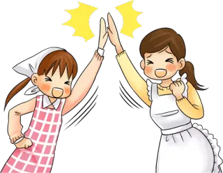 🤝 Choca esos cinco, Dibujo animado, Delantal, Ama de casa, Amistad, Éxito whatsapp sticker