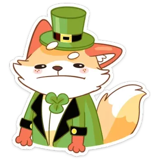 😐 лиса, лепрекон, клевер, день святого патрика, мультфильм, животное whatsapp sticker