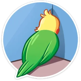 😫 นก, ค็อกกาเทล, สีเขียว, สีเหลือง, สัตว์, มุม, เศร้า, เหงา telegram sticker