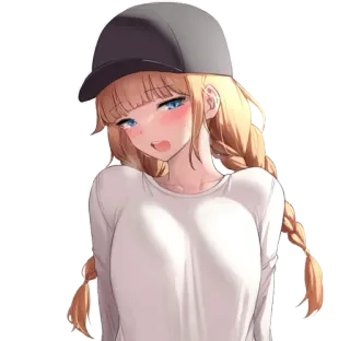 😍 dziewczyna anime, blondynka, czapka, kreskówka, słodkie, naklejka whatsapp sticker