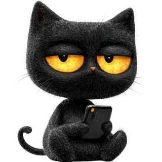 📱 kot, czarny kot, zwierzę, kreskówka, telefon, słodki, naklejka whatsapp sticker
