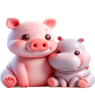 ☺️ cerdo, hipopótamo, dibujos animados, lindo, animales, amistad telegram sticker