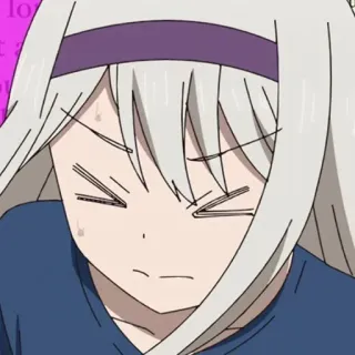 😣 anime, meisje, wit haar, zweet, nerveus, van streek whatsapp sticker