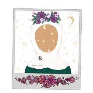 🌙 hynat' lovin.I hijab, muslim, islam, flower crown, stars, moon, woman, portrait telegram sticker