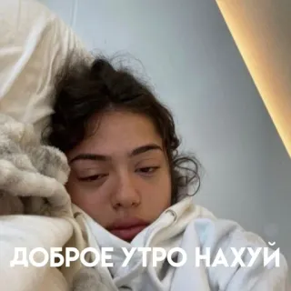 🙃 ДОБРОЕ УТРО НАХУЙ bonjour, offensant, russe, femme, lit telegram sticker