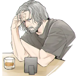 😒 sad, man, drinking, alcohol, regret, melancholy, older man telegram sticker
