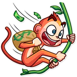🤑 singe, argent, dollar, animal, dessin animé, sac d'argent, branche, richesse telegram sticker