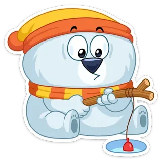 😀 ours polaire, pêche, hiver, dessin animé, animal, mignon telegram sticker