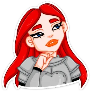 🤔 desenho animado, mulher, cabelo ruivo, armadura, adesivo whatsapp sticker