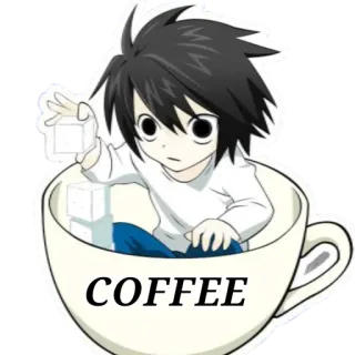 ☕ L Lawliet Death Note COFFEE Anime, Caffè, L Lawliet, Death Note, Zollette di zucchero, Cartone animato, Personaggio telegram sticker
