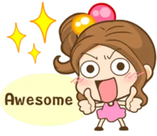 👍 Awesome tuyệt vời, hào hứng, cô gái, tích cực, hoạt hình, ăn mừng, biểu cảm telegram sticker