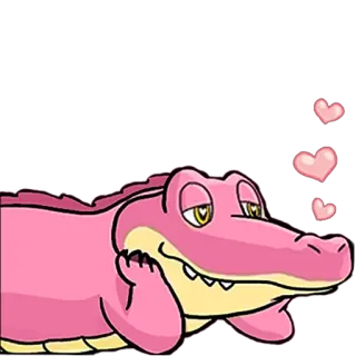🥰 cocodrilo, rosa, corazones, amor, dibujos animados, animal telegram sticker