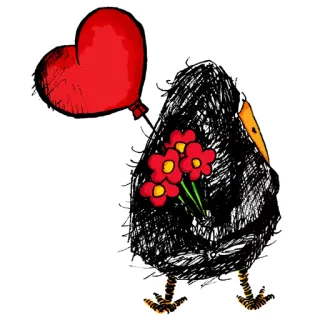 ❤ Calamity Crow crow, bird, love, heart balloon, flowers, cute, sketch, romance telegram sticker