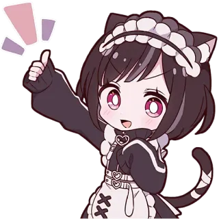 🙏 Anime, Fille chat, Servante, Kawaii, Mignon, Pouce levé, Manga telegram sticker