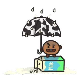 ☔ MILK การ์ตูน, นม, ร่ม, น่ารัก, ฝน whatsapp sticker