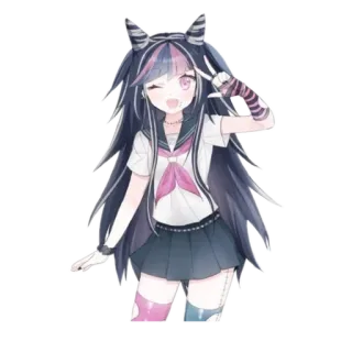 😉 Ibuki Mioda Danganronpa Anime, Cartoon, Mädchen, Schuluniform, Friedenszeichen, Ibuki Mioda, Danganronpa telegram sticker