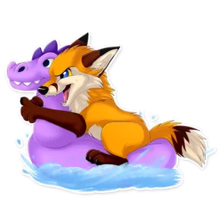 🏄 renard, dragon, fantaisie, dessin animé, animal, amitié telegram sticker