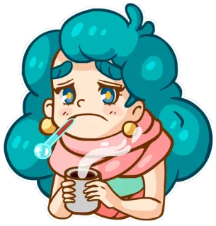 🤒 malade, rhume, grippe, thermomètre, fille, dessin animé, santé, maladie telegram sticker