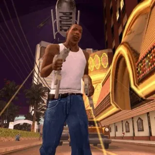 🔪 CJ Grand Theft Auto: San Andreas gta, san andreas, วิดีโอเกม, คาร์ล จอห์นสัน, cj, นักเลง, ปืน telegram sticker
