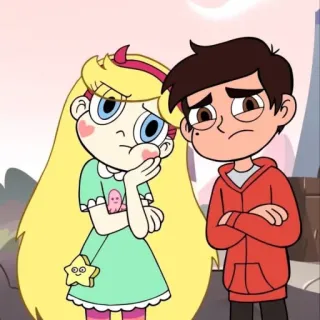 💫 Star Butterfly Star vs. the Forces of Evil dibujo animado, estrella, Marco, preocupado, pensando whatsapp sticker