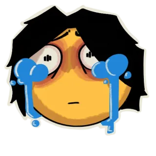 😭 piangere, triste, emoji, lacrime, giallo, capelli neri, emotivo, arrabbiato telegram sticker