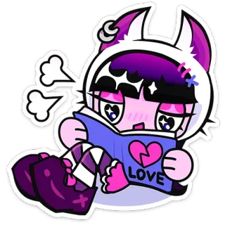 📖 LOVE lindo, anime, dibujos animados, gato, leyendo, corazón telegram sticker