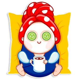 ☺️ Entspannung, Spa, Schönheit, Gurke, Gesichtsbehandlung, Handtuch, Kissen, Kaffee telegram sticker