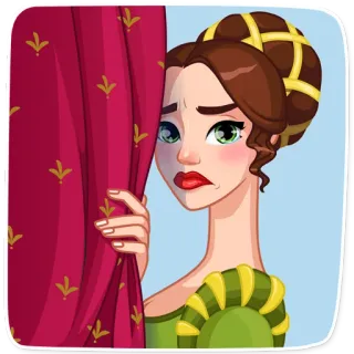 ☹️ femme, rideau, triste, dessin animé, illustration, contrarié(e), émotionnel(le) telegram sticker