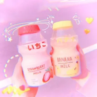 🍥 いちご, BANANA MILK, STRAWBERRY MILK milk, strawberry, banana, drink, kawaii, bottle, aesthetic telegram sticker
