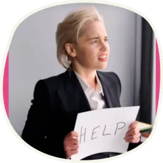 😒 HELP hilfe, geschäft, frau, bedrückt, schild telegram sticker