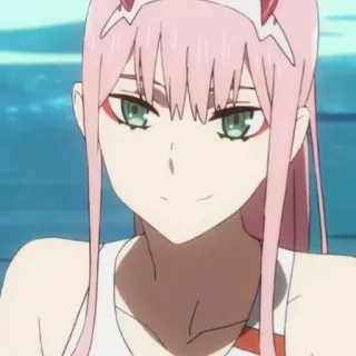 🥢 Zero Two Darling in the Franxx 动漫, 02, DARLING in the FRANXX, 粉色头发, 可爱, 动漫女孩 telegram sticker