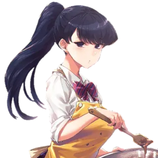 🥰 Komi Shouko Komi Can't Communicate Anime, Mädchen, Komi, Kochen, Schürze, Pferdeschwanz telegram sticker
