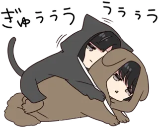 😴 ぎゅうううううううう anime, cute, kawaii, animal, hoodie, characters, dog, cat telegram sticker