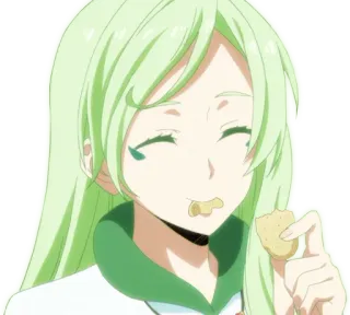 😋 Anime, Cookie, Comendo, Cabelo verde, Fofo, Feliz telegram sticker