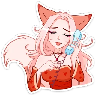 😌 anime, girl, fox, phone, cute, cartoon whatsapp sticker