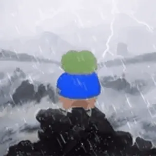 ☠ Pepe the Frog pepe the frog, frog, sad frog, meme, rain, lightning whatsapp sticker