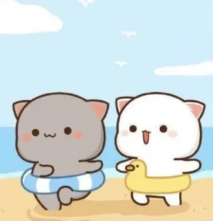 🕺 gatto, spiaggia, Peach and Goma, estate, animali, carino telegram sticker