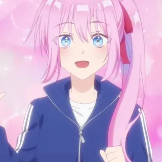 🐻 Anime, Mädchen, pinke Haare, süß, lächelnd telegram sticker