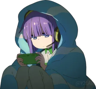 🎮 Anime, Game thủ, Áo hoodie, Cô gái, Tai nghe, Tóc tím telegram sticker