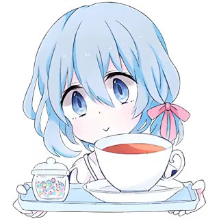 ☕ Anime Mädchen, Tee, Süß, Cartoon telegram sticker